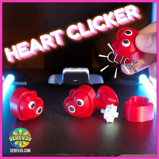 Heart Clicker (Heart Fidget Pack) with Keychain Versions, No Supports 3D Print STL/3MF