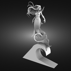 Mermaid-on-the-wave-render.png Fichier STL Sirène sur la vague・Plan pour impression 3D à télécharger