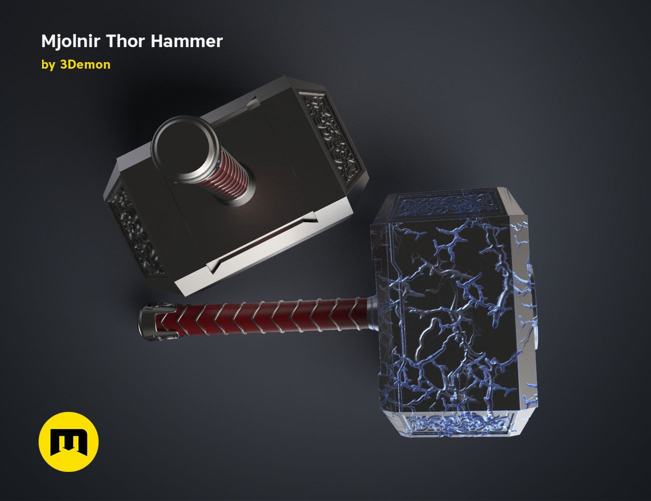 Thor-Mjolnir_NEW-render-scene-6.jpg 3D-Datei Mjolnir-Hammer (Liebe und Donner)・3D-druckbares Design zum Herunterladen, 3D-mon