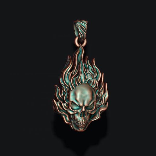 rsfftgfdsgdtr.jpg Brennender Totenkopf Anhänger 3D-Druck Modell
