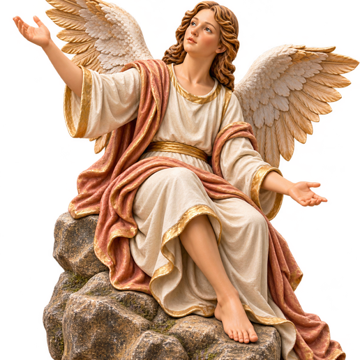 Angel sitting on a rock with open wings