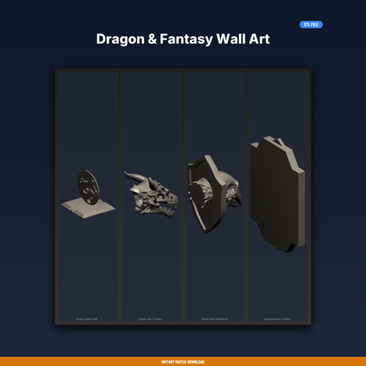 Dragon & Fantasy Wall Art - 4-Model STL Bundle