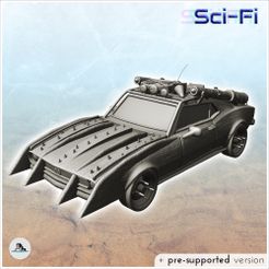 1-PREM.jpg STL-Datei Post-apokalyptisches Auto mit vier Frontblättern und Zubehör auf dem Dach (1) - Future Sci-Fi SF Post-apokalyptisch Tabletop Scifi 28mm 15mm 20mm Modern・Design für 3D-Drucker zum herunterladen