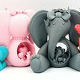 elephant-and-her-cute-children-06.jpg Cute mom elephant and her little elephants printed in place without supports