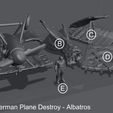 28mm German Plane Destroy - Albatros WW1 6 planes, 3 pilots (3 nationalities) - Files Pre-supported