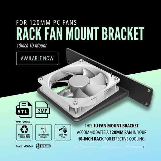 1.jpg 10-Inch 1U Rack Mount Fan Bracket for 120mm PC Fans - STL & 3MF Files, Custom Design for Homelab Cooling, Edge Computing, AI Rack Solutions, High-CFM Modular Build
