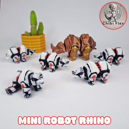 Flexi Mini Robot Rhino | Print In Place | No Supports - 3D model önizlemesi