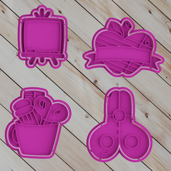 1.png STL file COOKIE CUTTER set school 6・Model to download and 3D print