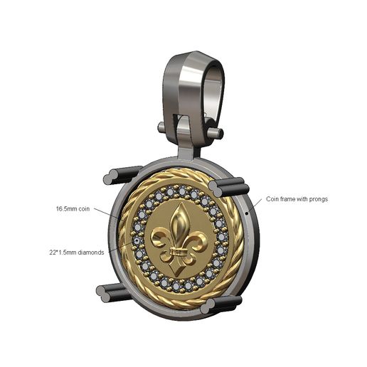 Diamond braided wire Heraldic lily with frame and bail 3D print model 3D model