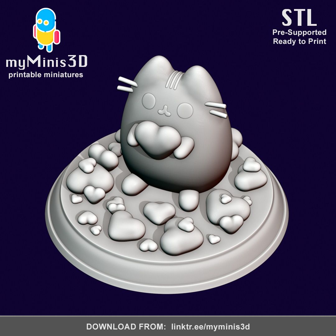 Descargar archivo STL Cute Pusheen Cat with Heart | 3D print models ...
