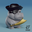 11.png Pirate Hippo 3D - 3D Printable Model (Includes 3MF file for Bambulab)