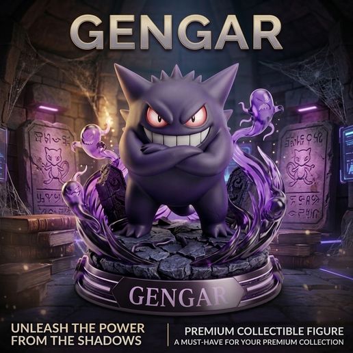 Gengar Pokemon Statue Ghost Poison Type 3D Model OBJ RAR