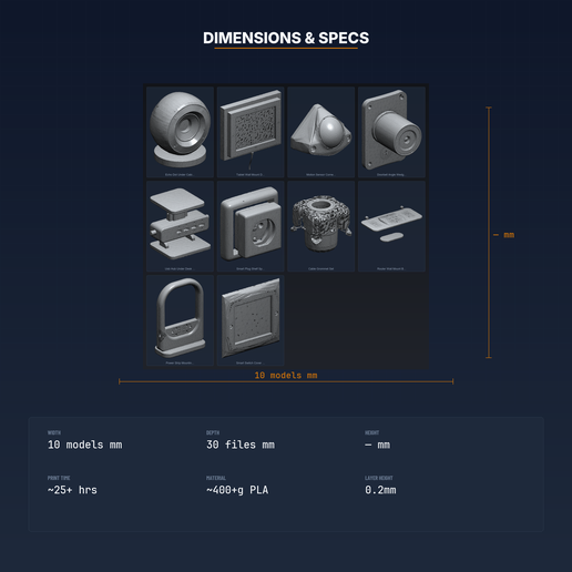 04_dimensions.png Colección de soportes Smart Home - Paquete STL de 10 modelos