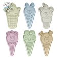 Kawaii_Ice_Cream_ALL.png Pig - Kawaii Ice Cream (no 3) - Cookie Cutter - Fondant - Polymer Clay