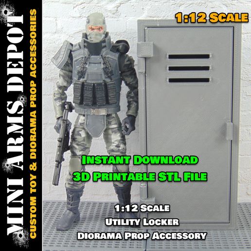 Custom 1:12 Scale 3D Print Utility Locker Diorama Prop Accessory for 6 inch GI JOE Classified Marvel Legends Mezco Figures