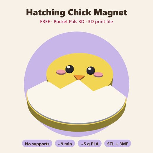 Hatching Chick Magnet – Free Kawaii Easter Fridge Magnet, No Supports