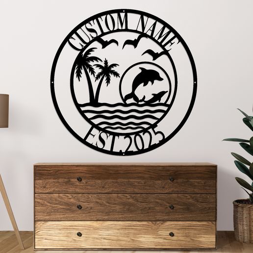 Beach Dolphin Laser Cutting Metal sign 3D model