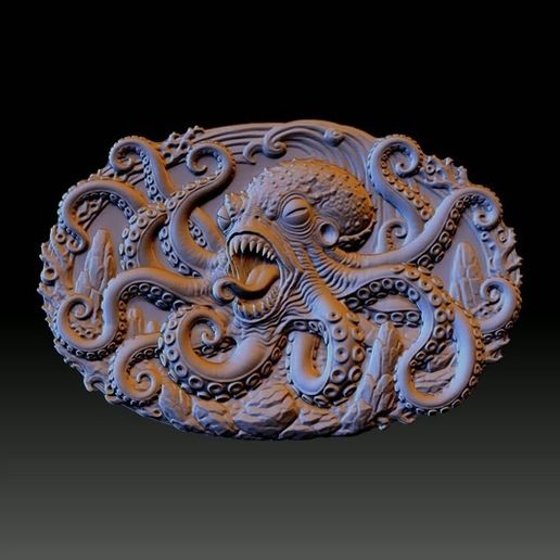 Ornate Octopus - Kraken's Embrace Relief STL - Deep + Shallow Set