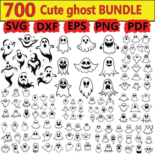🎃 700 cute halloween ghost bundles svg, dxf, eps, png, pdf, file・ 3D ...