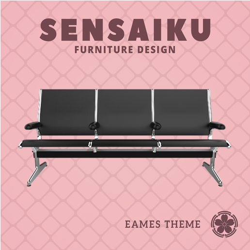 Miniature Replica 1:12 22. Eames Tandem Sling Seating for Miniature Dollhouse - Vitra - 3D Print Instant Download - Miniature Furniture Designer Series