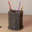 render_pot_with_pen3.png Medieval tower - pencil cup