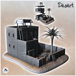 1-PREM.jpg Wüstenhaus mit flachen Doppeldächern und Palme (10) - Canyon Sandy Landscape 28mm 15mm RPG DND Nomad Desertland African