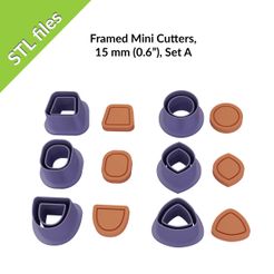 etsy-view2.jpg Framed Mini Polymer Clay Cutters, embossing cutters, six shapes 0.6" (15mm), perfect for studs, Set A,
