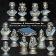 I8OUIUO.png Philosophers & Scientists Chess Set – 3D Printable STL/OBJ (12 Unique Bust Pieces + Board)