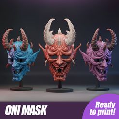 OniMaskCover.jpg Archivo STL gratis Oni Mask Ready to Print Halloween contest entry・Objeto de impresión 3D para descargar