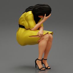 Girl-00.jpg Fichier 3D Jeune femme triste assise sur une chaise Modèle d'impression 3D・Design à télécharger et à imprimer en 3D, 3DGeshaft