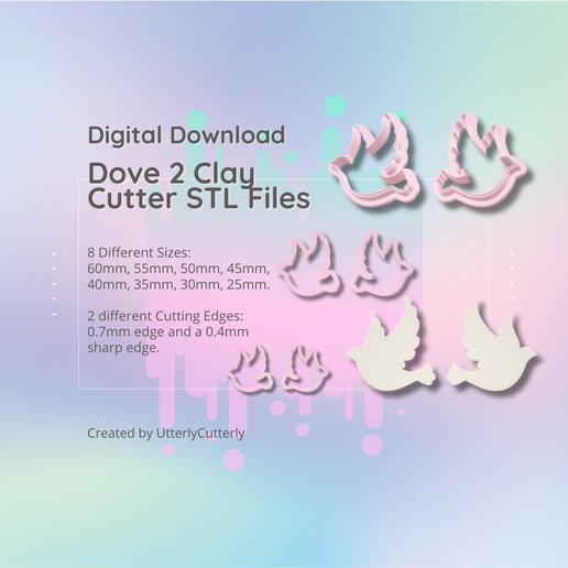 Dove 2 Clay Cutter - Jewelry Earring STL Digital File Download- 8 sizes and 2 Cutter Versions