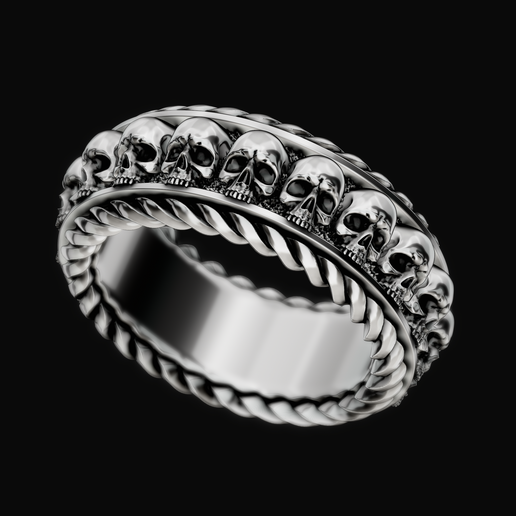 💍 Thick ring with skulls・ STL File for ・Cults