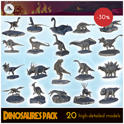 Pack.png 3D-Datei Dinosaurier Miniaturen Pack - Hochdetaillierte prähistorische Tiere HD Paleoart・3D-druckbares Modell zum herunterladen