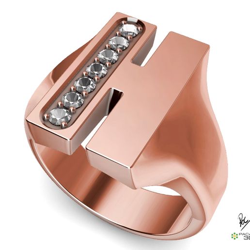 Seal ring with letter H with gems of 2 mm each. 3D model