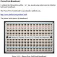 Perma-Proto Breadboard I soldered the ChronotDot and the 3 to 8 line decoder chip socket onto the Adafruit half-sized breadboard. The Perma-Proto breadboard was purchased at adafruit.com, http://www.adafruit.com/products/1609 The picture below shows the breadboard. ‘eeeccce eeeeeee oeneee. 2222099 eeeeeee eeeeeee 22345 67 8 9 1011121911 1516 25 26 27 737338 J[OCCCHCLROSCLVOLLE® Qeeeee; 19e@e0 2000001 H@eeee ee eeeeeen COLSOLLLL SLL 8HLHLHHOHHHHO8OOOOO: FESOSSSSSSSOSSSS SSH HSSHSH HOSS OSVSOOs @ % Adafruit Perma-Proto 1/2 Sized Breadboard @ FYYLHLHYHHHHLHHHHHHLHHHHHHLHOHHOOO:E DOPSOSSSHSSS SSS SHSHSHS SSS HHH HHH OOOO) COSSSHSHSHSHS HSH OHHHHH HH SH HH HHOOOH BOSH SHS SSH SH SHS SHHOHH HHH HHS H HHH HOO: Oe eee en nee ee wae 45 6 7 8 9 4044 12 43 44 15 16 17 48 19 20 21 22 29 24 25 26 27 28 29:30 ' 0000000000 0000 0000000000000 008 CEE REIL EL EEEE EEE ELIS Figure 2.131 — Perma-Proto Half-Sized Breadboard Back to the Future Time Circuit 3D Printed Clock