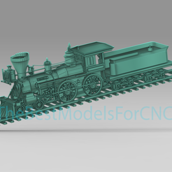 Steam-Train-on-Track.png 3D Model STL File for CNC Router Laser & 3D Printer Steam Train on Track
