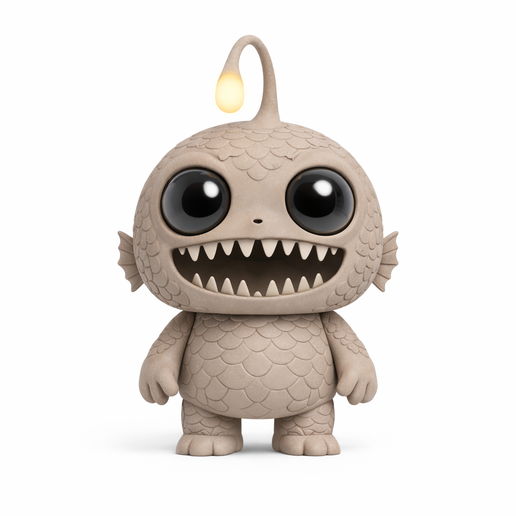 Deep Sea Art Toy Figurine - Labubu Style Anglerfish Monster - Ocean Creature Vinyl Toy - 3D Print STL