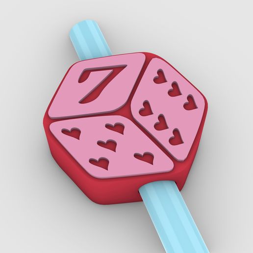 Straw Topper Lucky Number 7 Dice - Love Fits Standard & Stanley Straws | STL, 3MF pre-painted