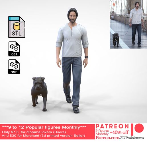 Keanu Reeves in John Wick movie with his dog 3D model