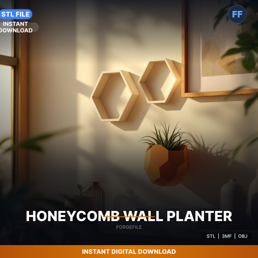 Hexagonal Honeycomb Wall Mounted Planter, Modular - 3D Printable STL File