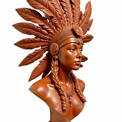 Tribal Queen Bust 3D Print – Feather Headdress Native Warrior Sculpture STL