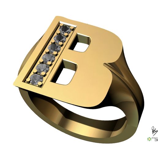 Letter B Seal Jewelry with Gems 3D model