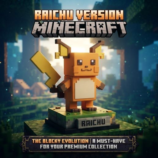 Raichu Minecraft Estilo Voxel Estatua Pokémon Modelo 3D OBJ RAR
