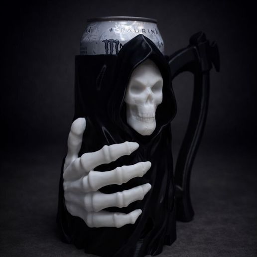 Grim Reaper Energy Drink Can Holder – 3-Part 3D Print (Multicolor Friendly, Skull Desk Decor)