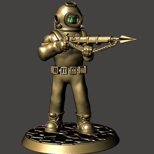28mm Sci Fi Deep Sea Diver with Harpoon Gun 3D model
