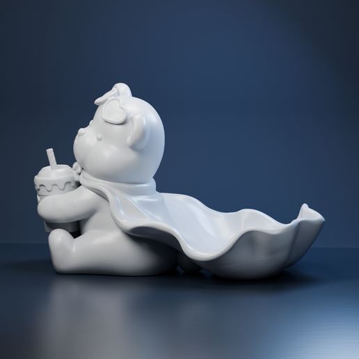 Sleepy Character beside Scalloped Bowl - Whimsical STL