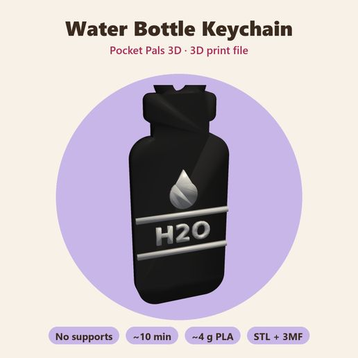 Water Bottle Gym Keychain – Free 2-Color Keychain, No Supports 3D model