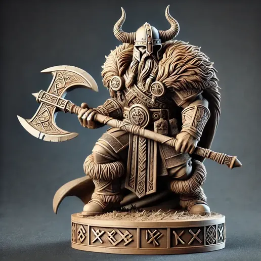 DALL·E-2025-03-03-13.18.42-A-stylized-Viking-figurine-on-a-base.-The-Viking-is-wearing-traditional.webp Figurine Viking / Viking Figurine