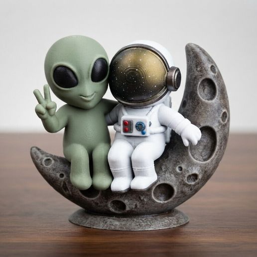 Amigos del Espacio (Astronauta y Alien sentado en la Luna)