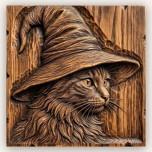 Mystic Wizard Cat CNC Relief STL